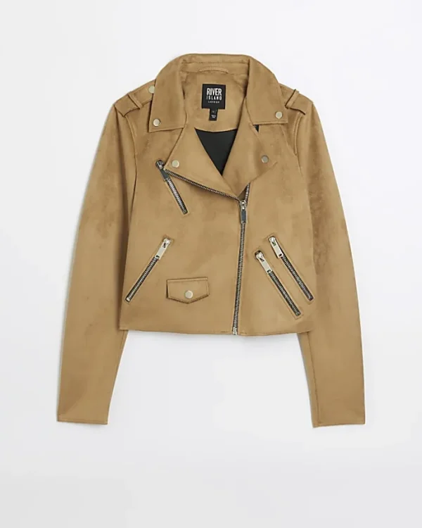 Brown faux suede Biker Jacket