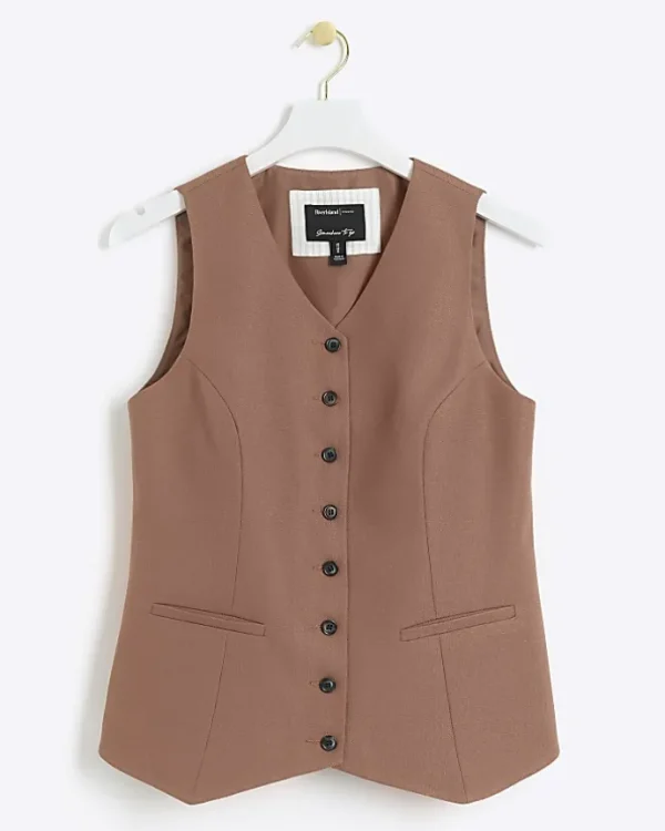 Brown high V-neck waistcoat