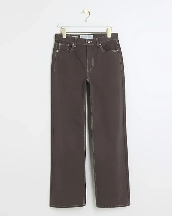 Brown high waisted relaxed straight fit jeans