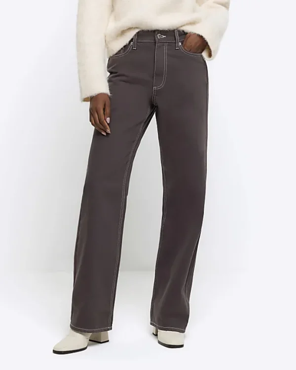 Brown high waisted relaxed straight fit jeans