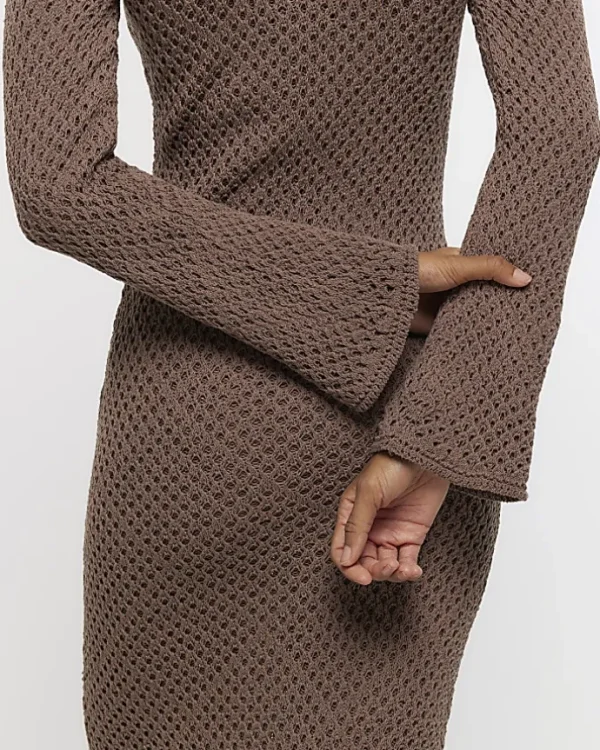 Brown knit bodycon maxi dress