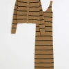 Brown knit stripe bodycon midi dress set