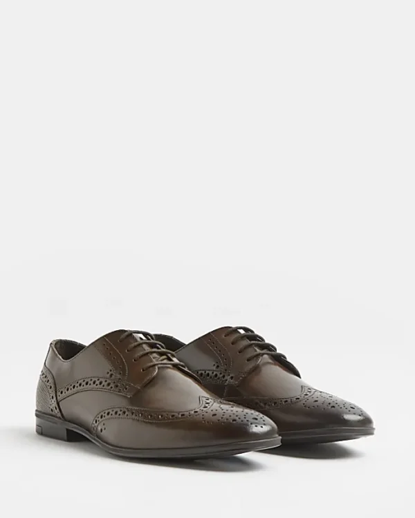 Brown lace up leather brogue derby shoes