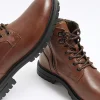 Brown leather padded collar boots