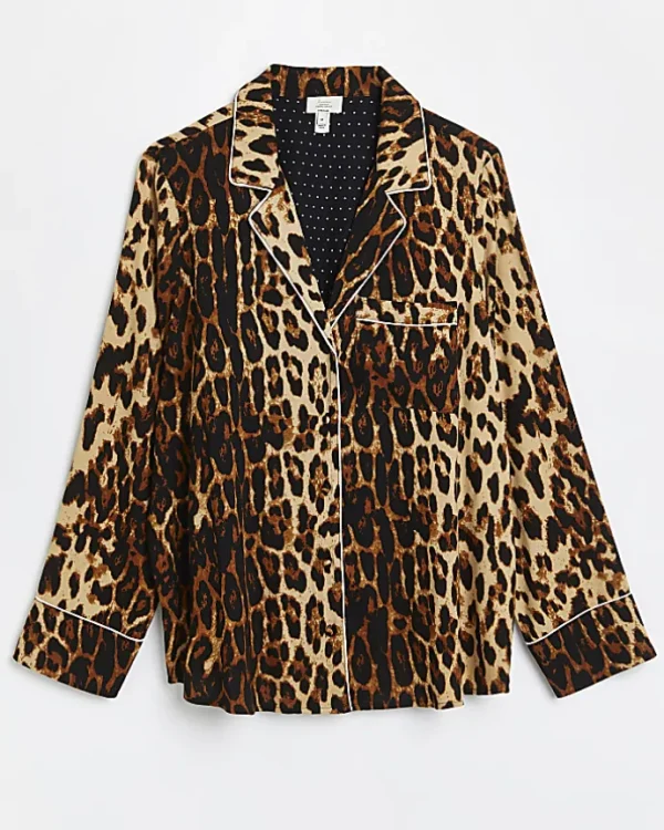 Brown leopard print maternity pyjama shirt