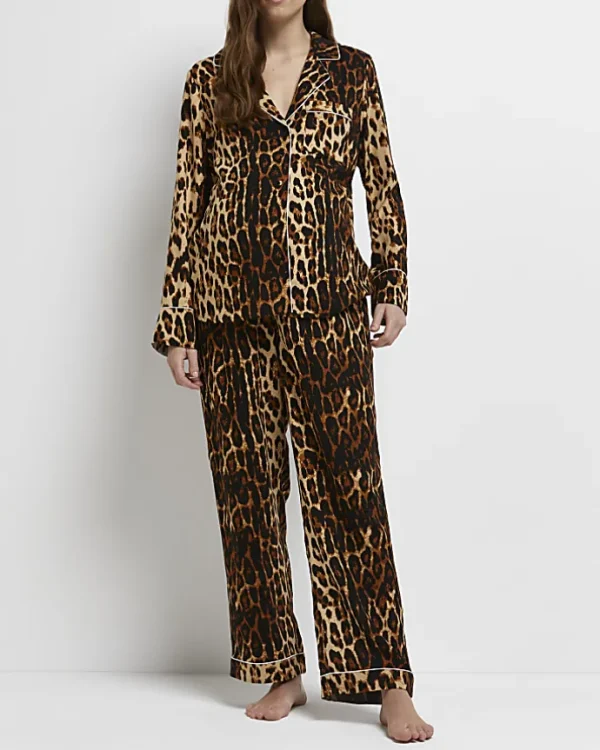 Brown leopard print maternity pyjama shirt