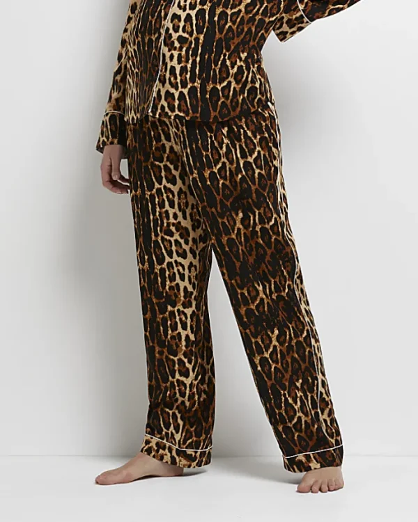 Brown leopard print maternity pyjama trousers