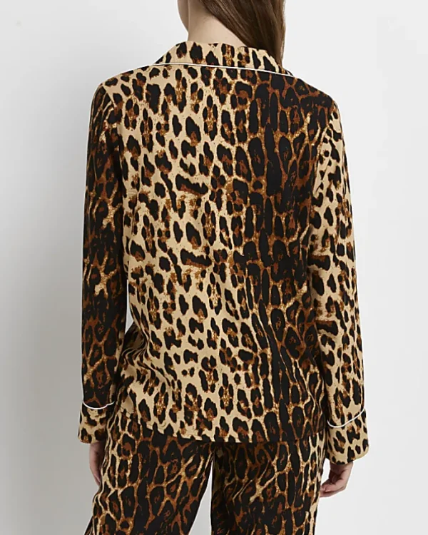 Brown leopard print maternity pyjama shirt