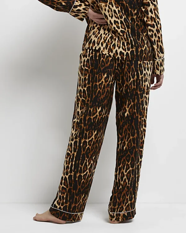 Brown leopard print maternity pyjama trousers