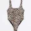 Brown leopard print scoop swimsuit