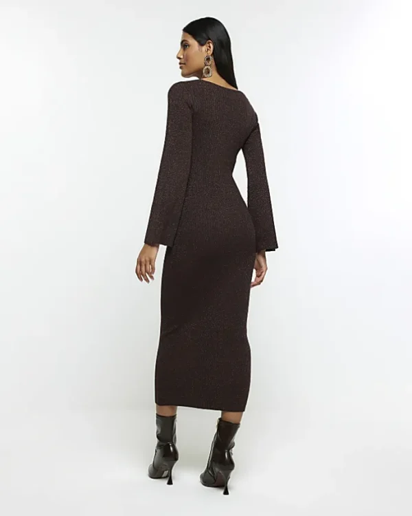 Brown long sleeve jumper midi dress