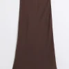 Brown maxi bias skirt with linen