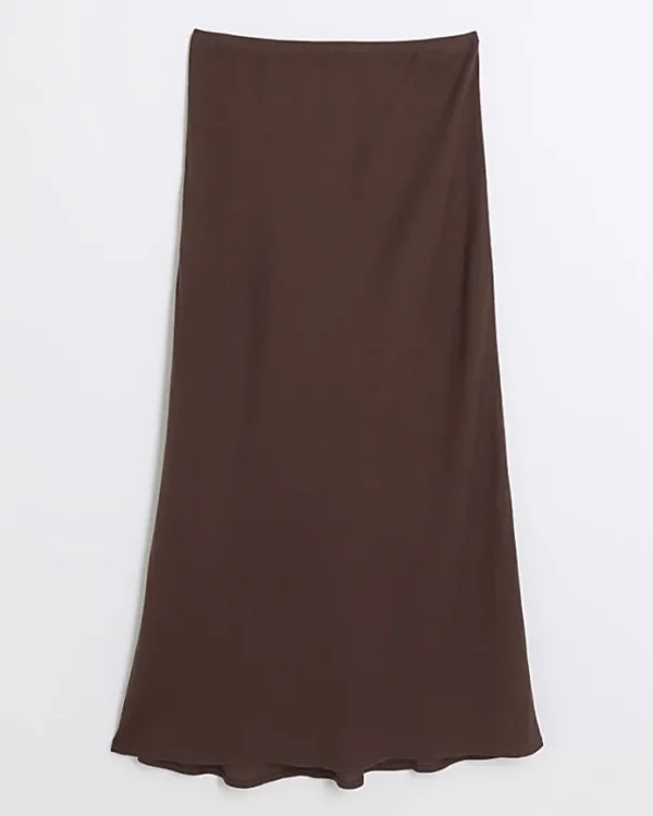 Brown maxi bias skirt with linen