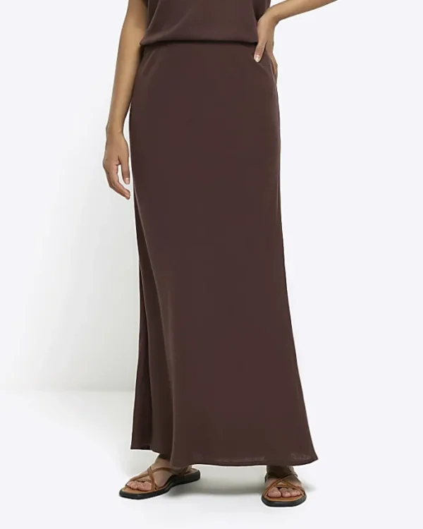 Brown maxi bias skirt with linen