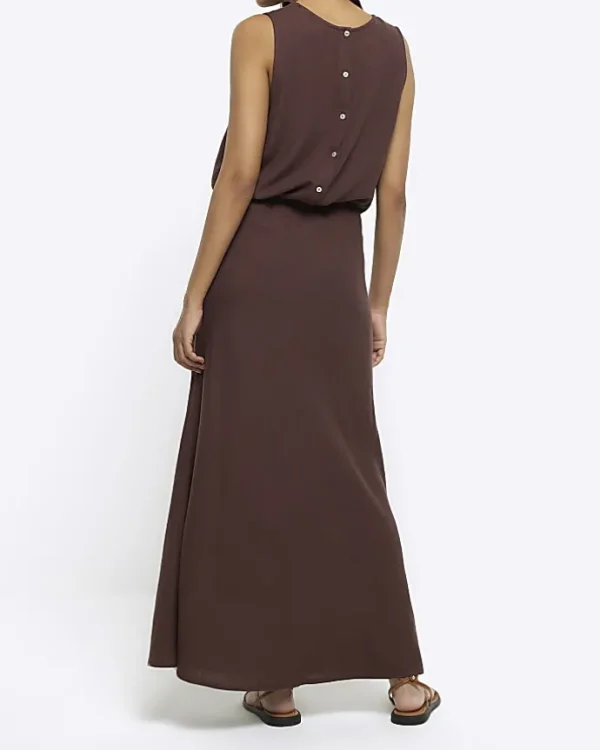 Brown maxi bias skirt with linen