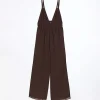 Brown Plunge Cut Out Jumpsuit