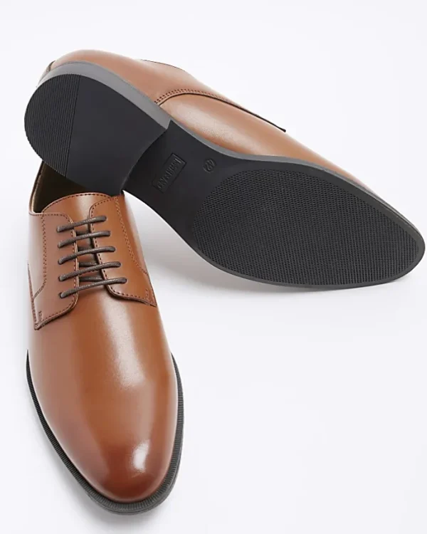 Brown pointed formal derby shoes