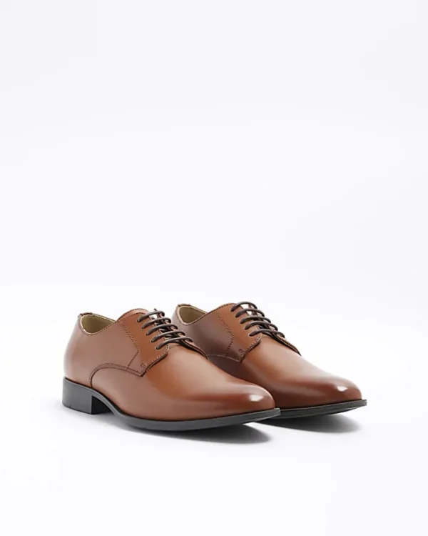 Brown pointed formal derby shoes