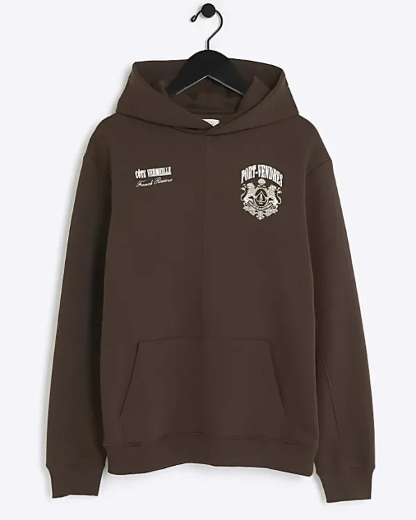 Brown regular fit graphic hoodie