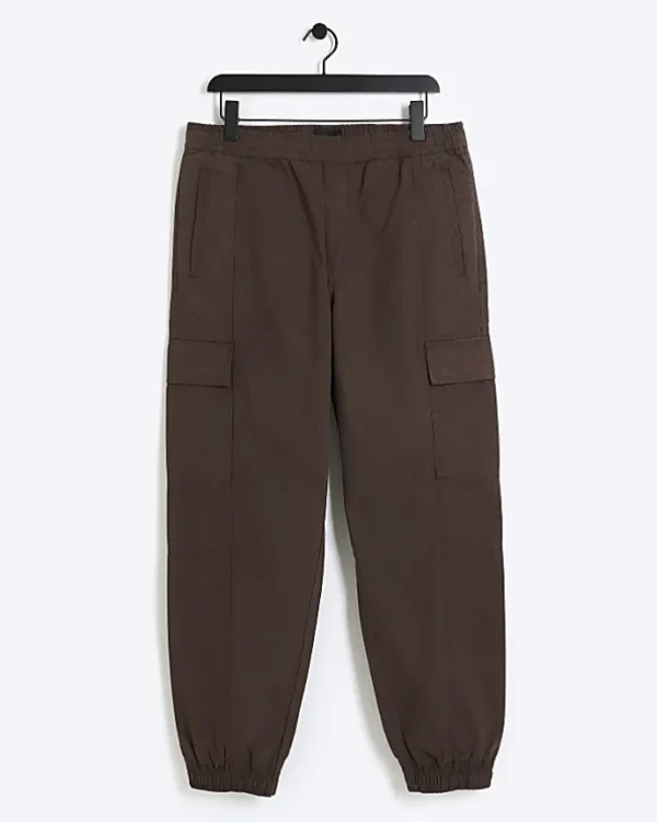 Brown regular fit seam cargo trousers