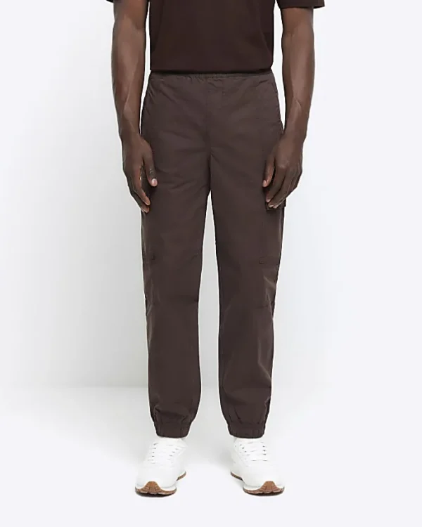 Brown regular fit seam cargo trousers