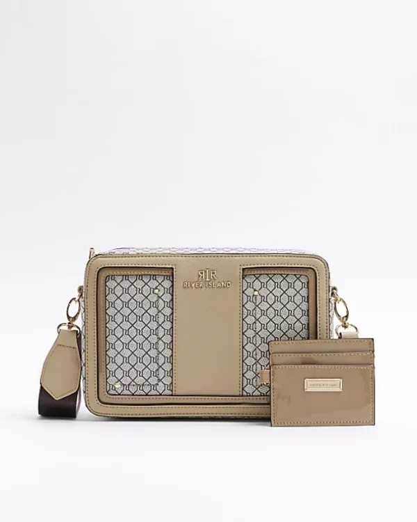 Brown RI monogram boxy cross body bag