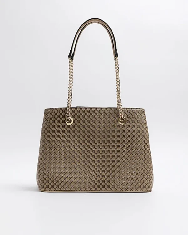 Brown RI monogram pocket tote bag