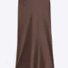 Brown satin midi skirt