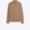 Brown slim fit knitted half zip jumper