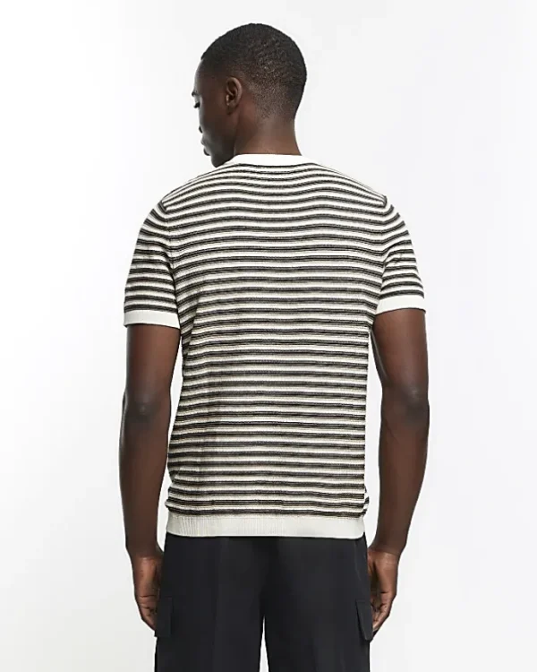 Brown slim fit stripe knitted t-shirt