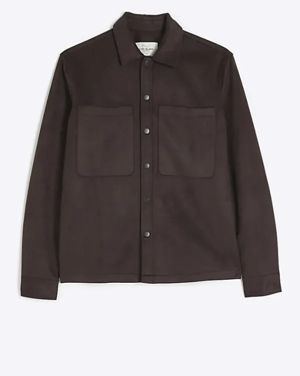 Brown suedette long sleeve shirt