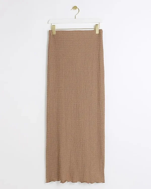 Brown textured midi skirt