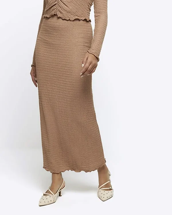 Brown textured midi skirt