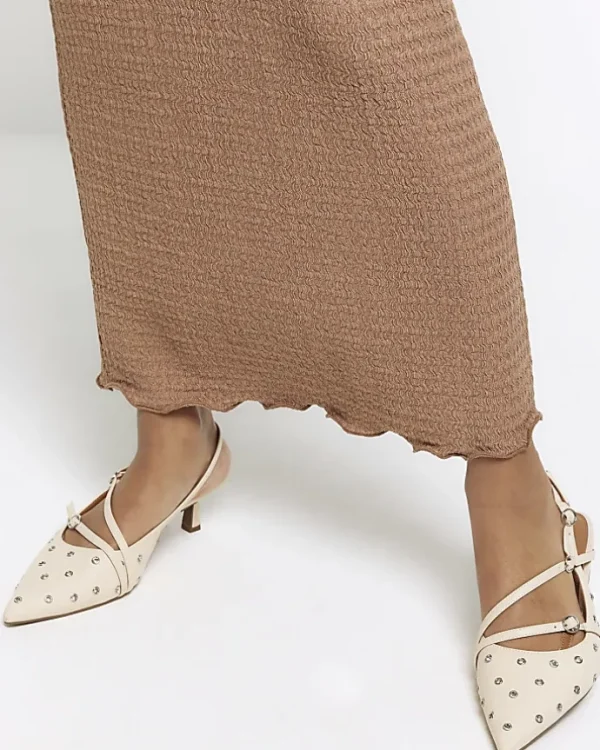 Brown textured midi skirt