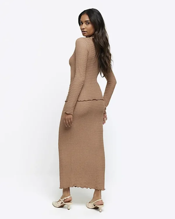 Brown textured midi skirt