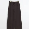 Brown textured wide leg trousers