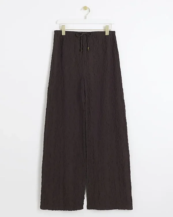 Brown textured wide leg trousers