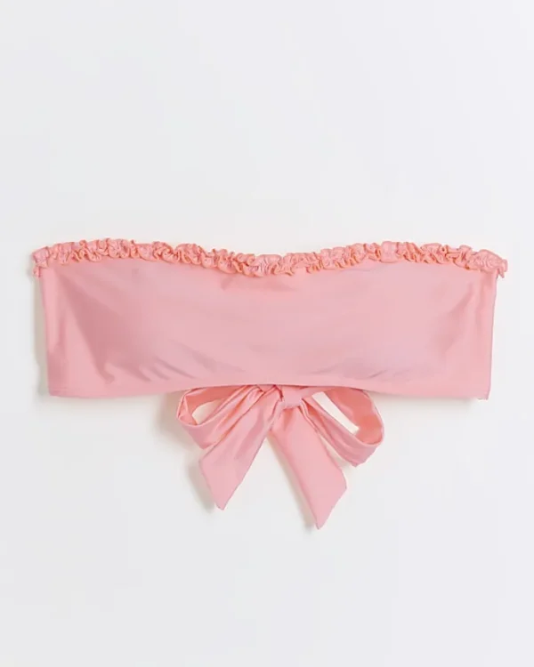 Coral frill bandeau bikini top