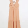 Coral frill swing maxi dress