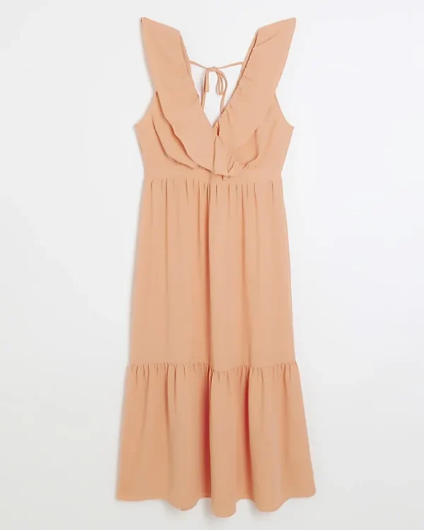 Coral frill swing maxi dress