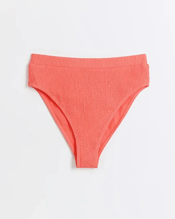 Coral high waisted crinkle bikini bottoms