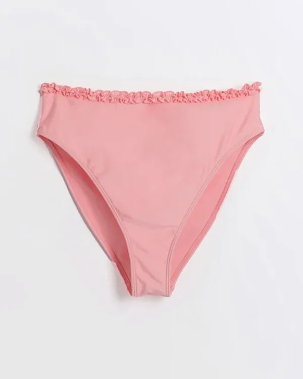 Coral high waisted frill bikini bottoms