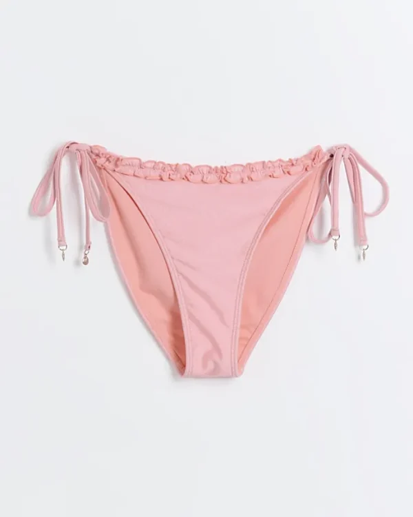 Coral Tie Side Frill Bikini Bottoms