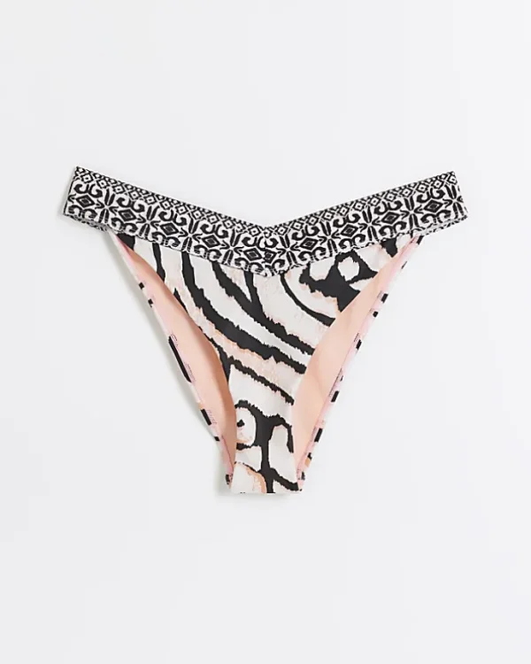 Cream abstract brief bikini bottoms