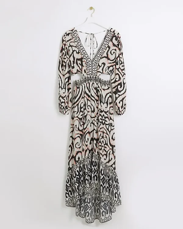 Cream abstract cut out beach maxi dress