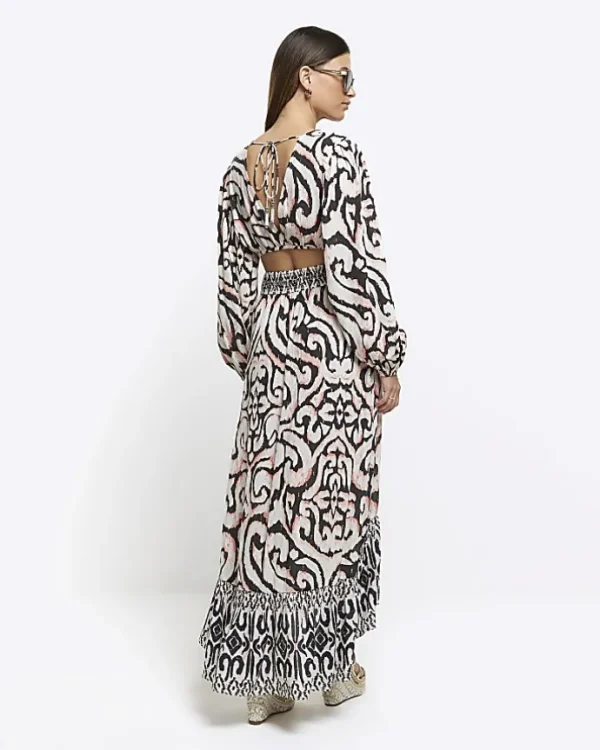 Cream abstract cut out beach maxi dress