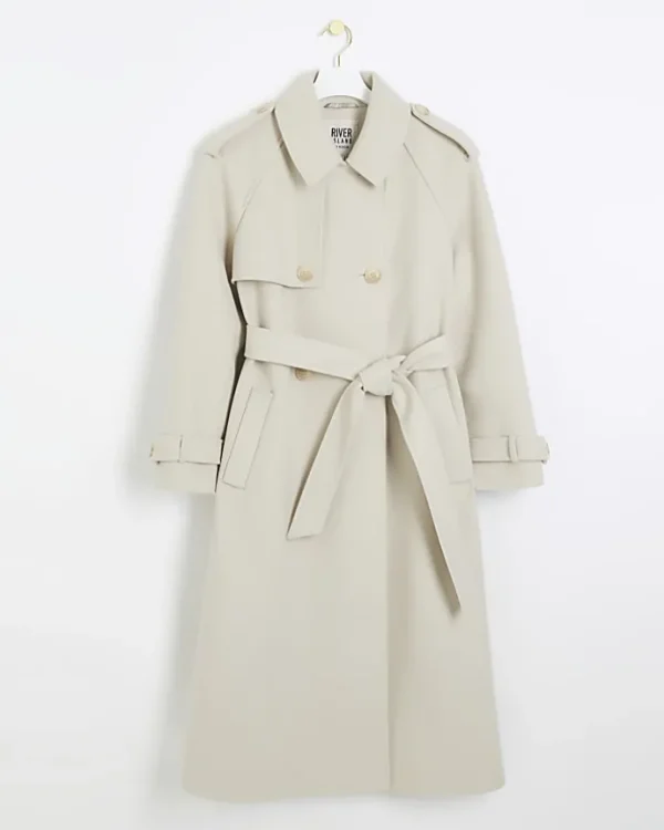 Cream belted longline trench coat