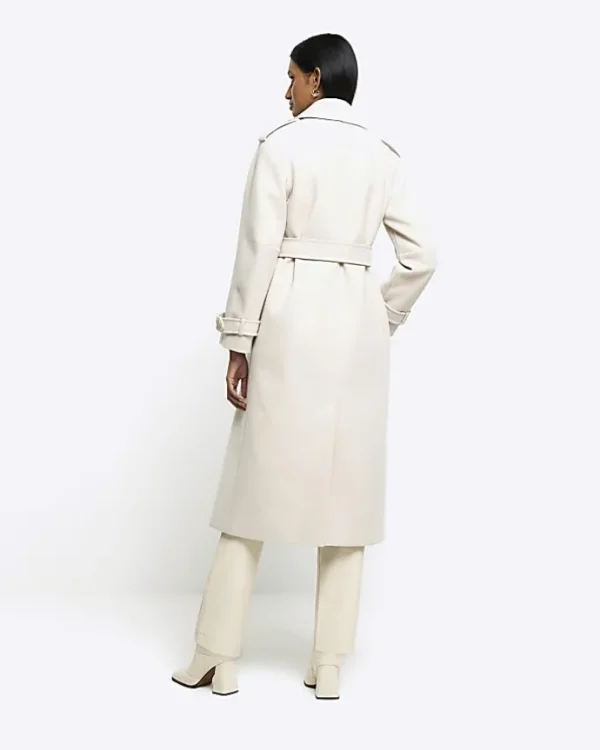 Cream belted longline trench coat