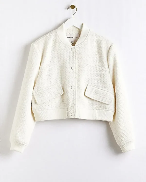 Cream Boucle Tailored Bomber Jacket