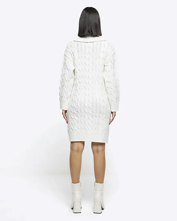 Cream cable knit pearl jumper mini dress